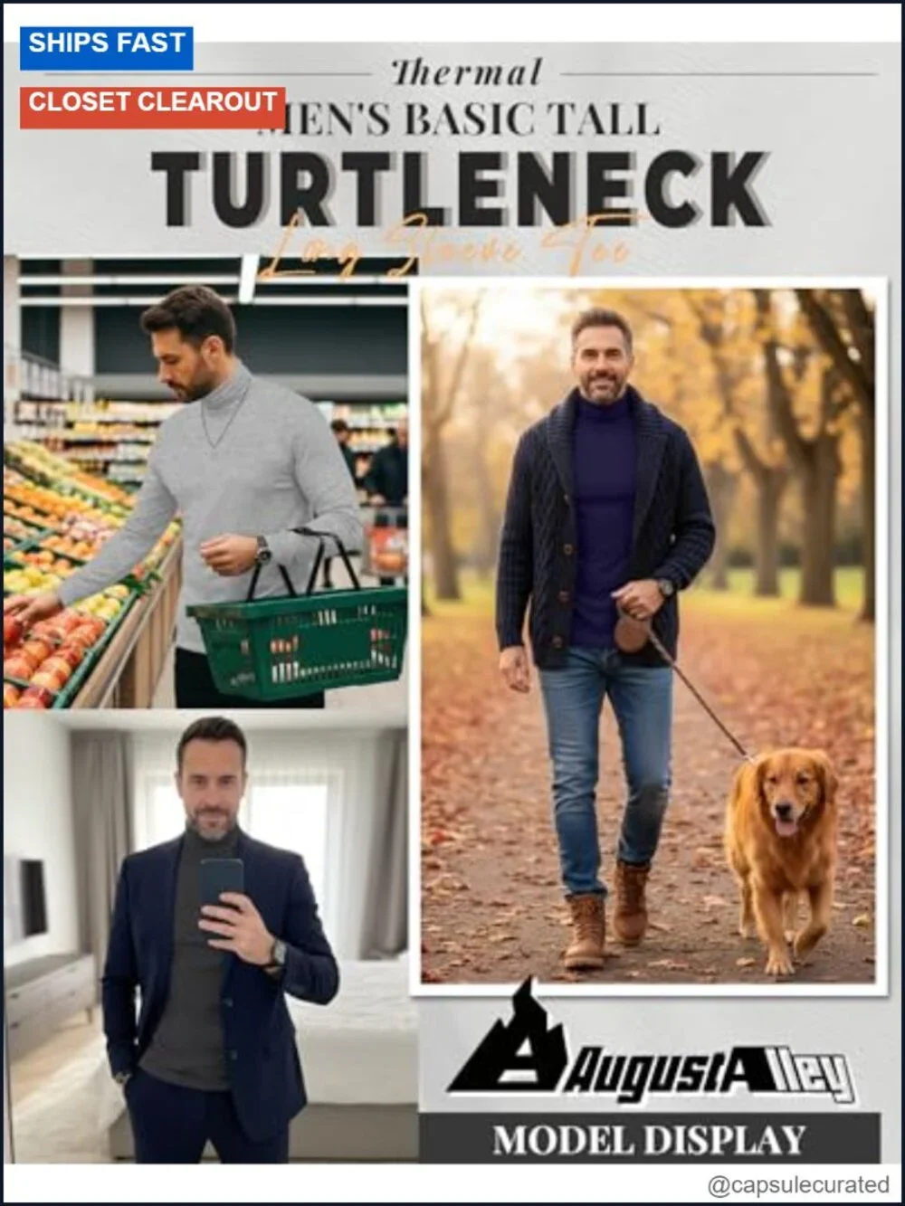 Men's Turtleneck Long Sleeve Thermal Base Layer Undershirt 4 Pack